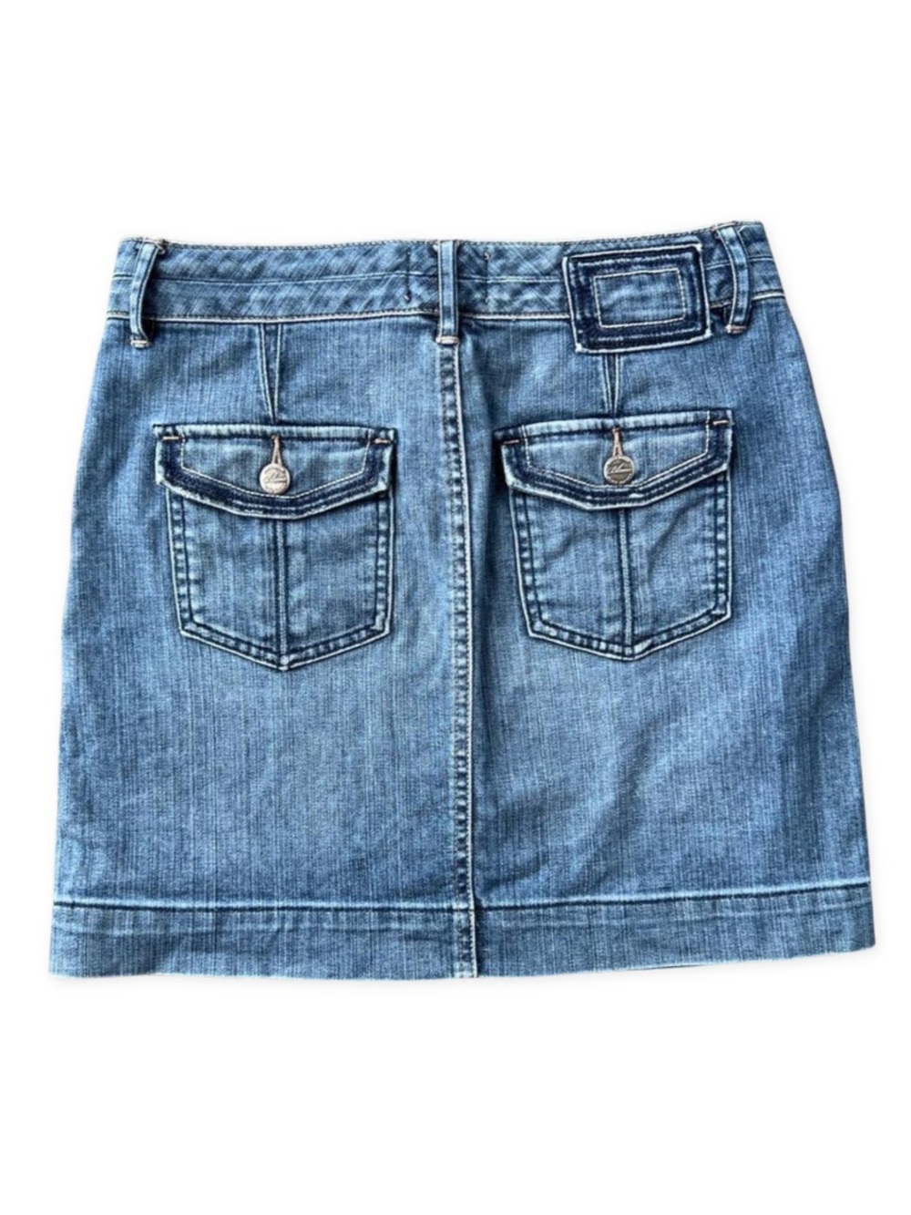 White House Black Market Blanc Denim Mini Skirt Utility Pockets Size 0